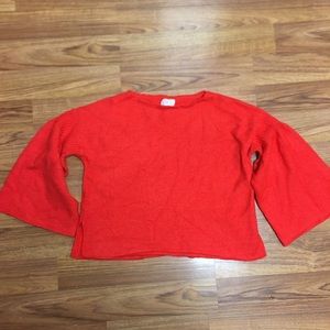 Lou & Grey Cropped Coral Sweater w/ Bell Sleeves